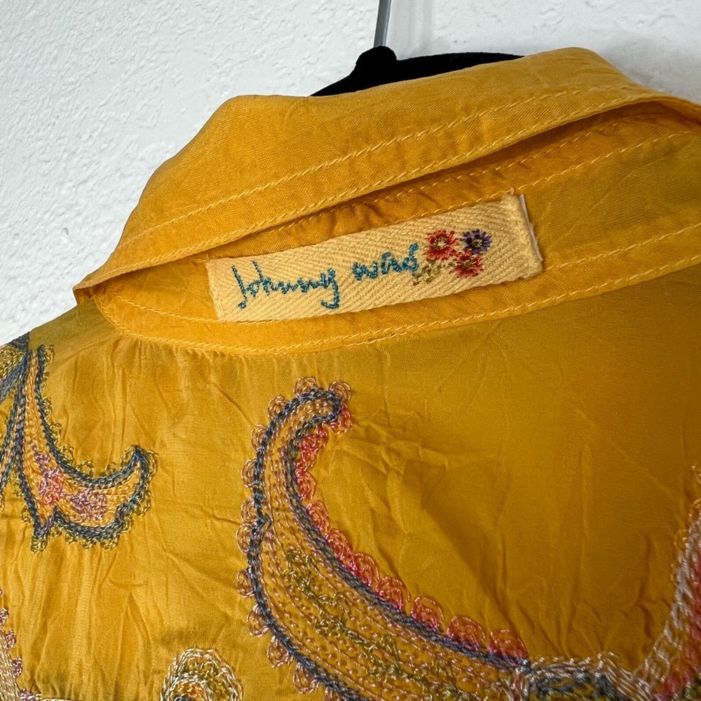 Johnny Was yellow summer floral silk embroidered shirt S - Picture 9 of 9